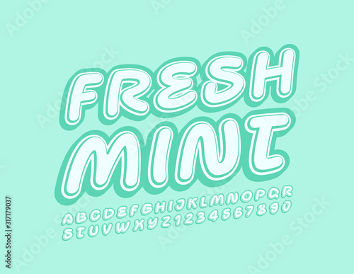 Vector creative logo Fresh Mint with trendy Font. Set of Alphabet Letters and Numbers