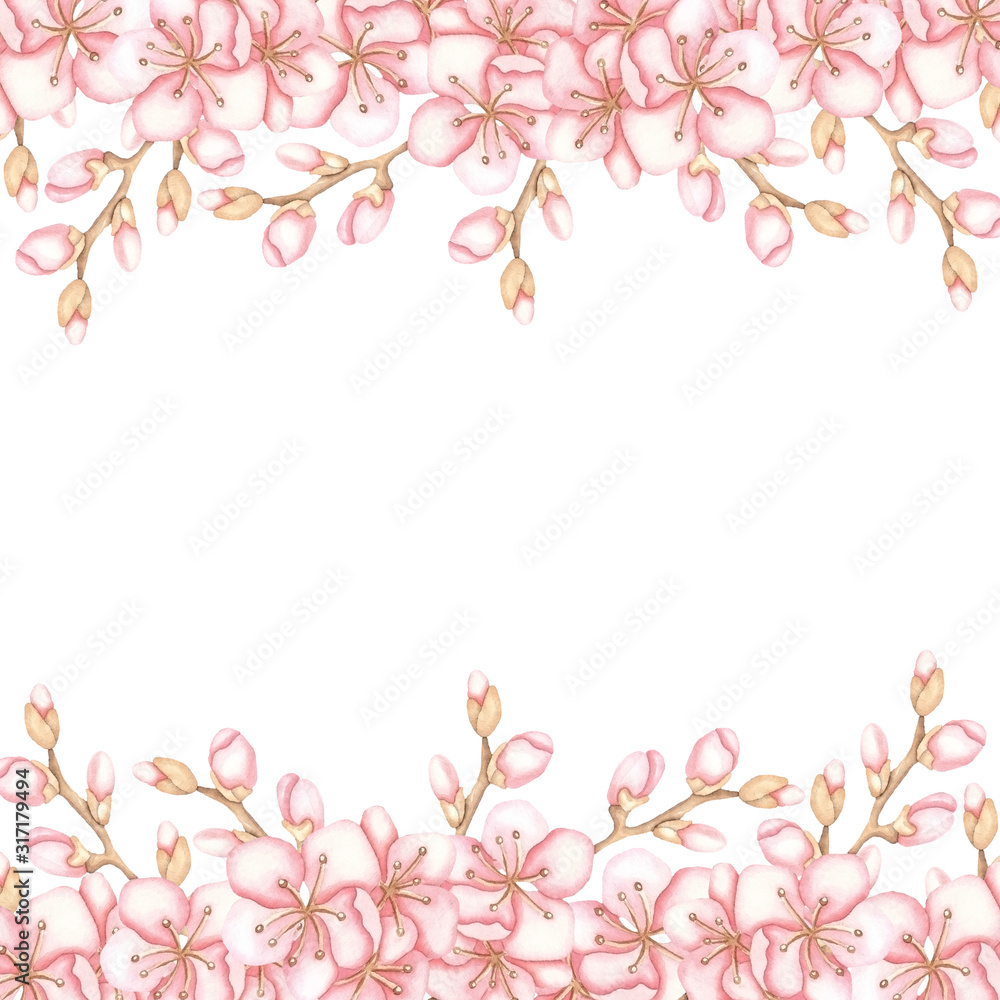 Frame of spring pink flowers