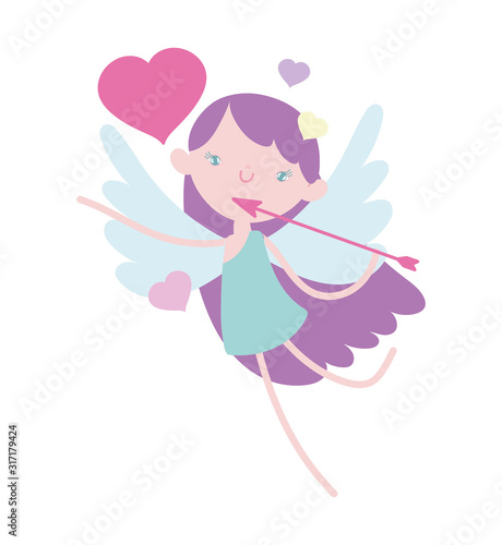 happy valentines day, cute cupid with arrow hearts romantic cartoon