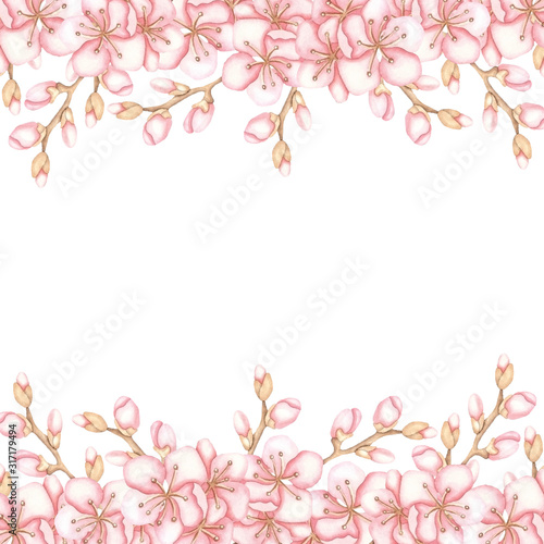 Frame of spring pink flowers