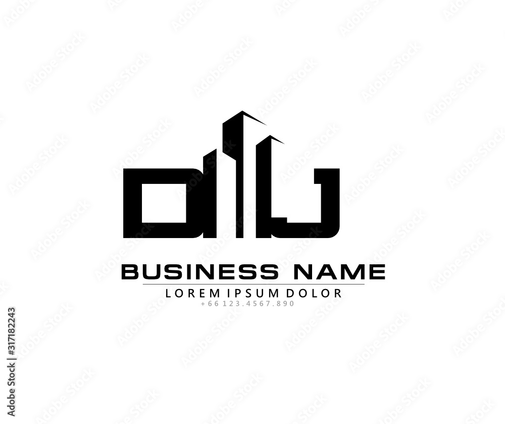 D J DJ Initial building logo concept