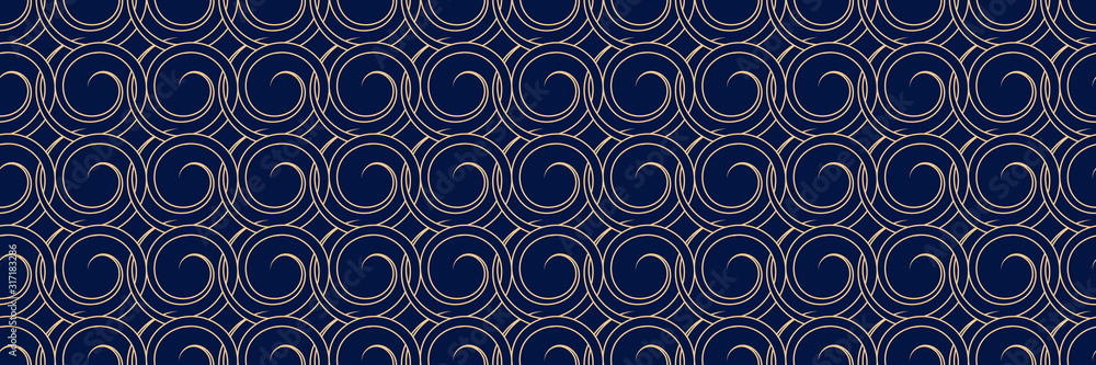 Long seamless background. Dark blue backdrop with abstract golden pattern Long seamless background. Dark blue backdrop with abstract golden pattern