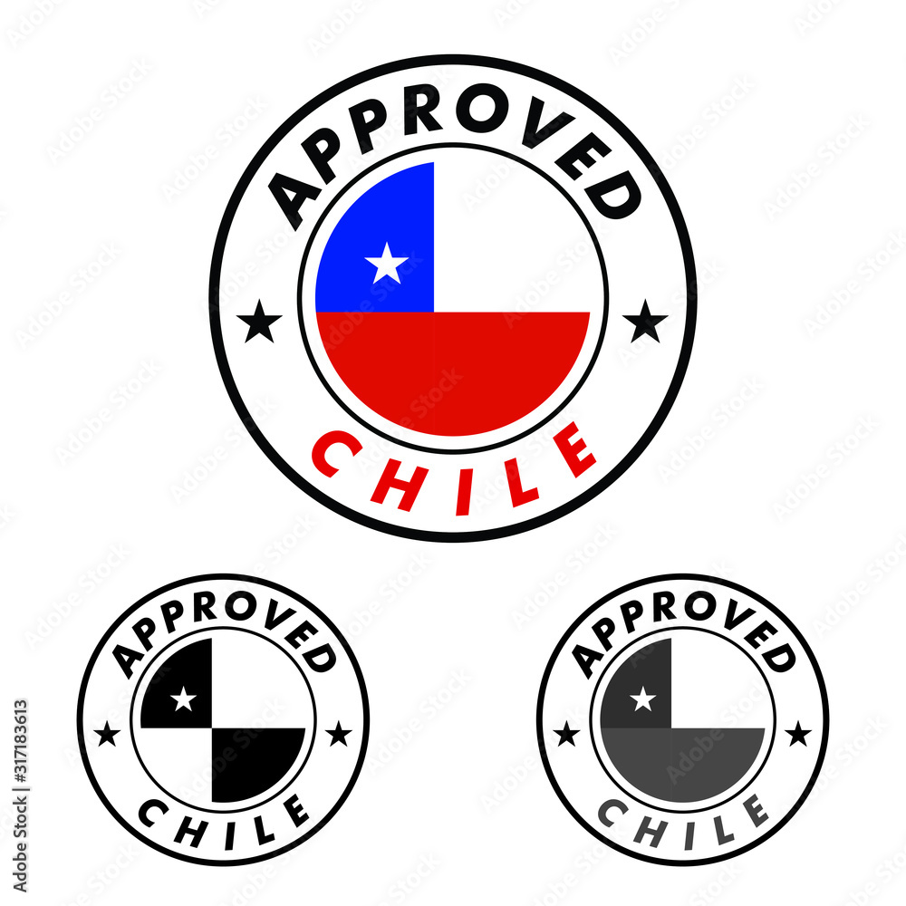 Vector Stamp of Approved logo with Chile Flag in the round shape on the center Vector Stamp of Approved logo with Chile Flag in the round shape on the center