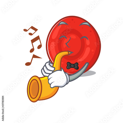 cartoon character style of erythrocyte cell performance with trumpet