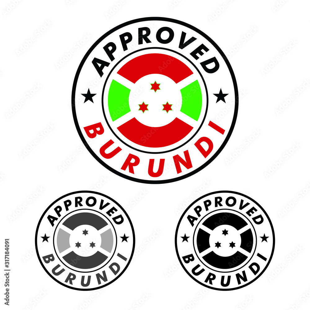 Obraz premium Vector Stamp of Approved logo with Burundi Flag in the round shape on the center