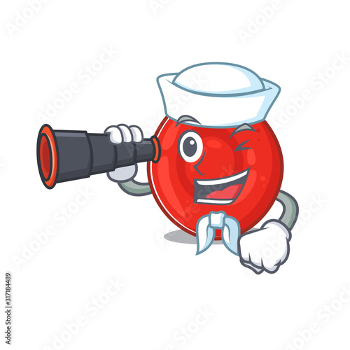Erythrocyte cell cartoon happy Sailor style with binocular