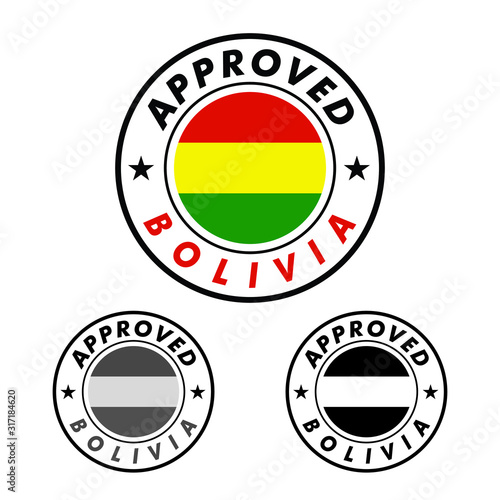 Vector Stamp of Approved logo with Bolivia Flag in the round shape on the center Free Download Vector Stamp of Approved logo with Bolivia Flag in the round shape on the center - GFXLoad