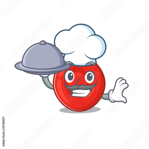 cartoon design of erythrocyte cell as a Chef having food on tray