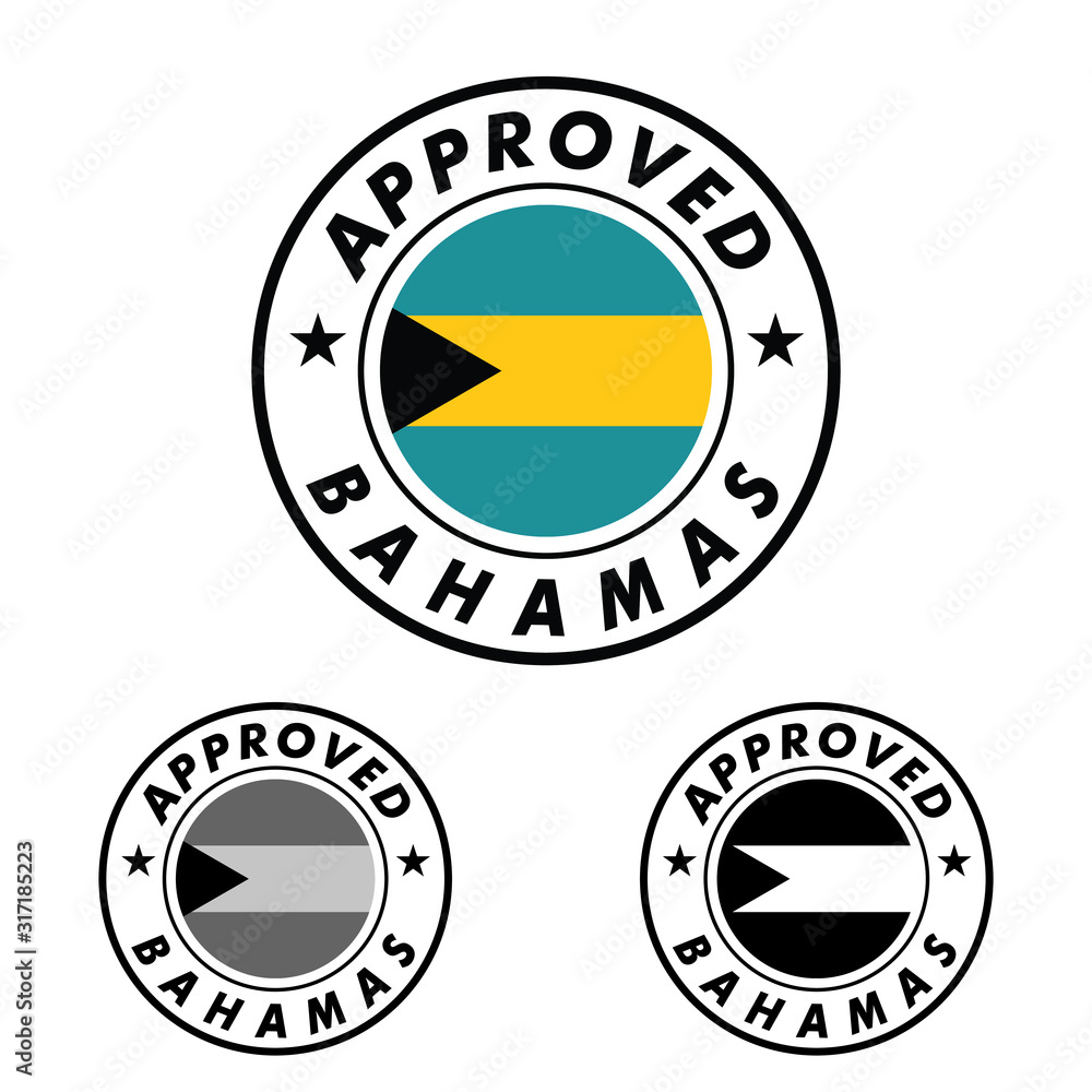 Vector Stamp of Approved logo with Bahamas Flag in the round shape on the center Vector Stamp of Approved logo with Bahamas Flag in the round shape on the center