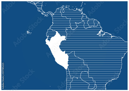 South America zone Peru Blue print map classic 