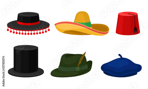 Stylish Male and Female Headwear Isolated on White Background Vector Set