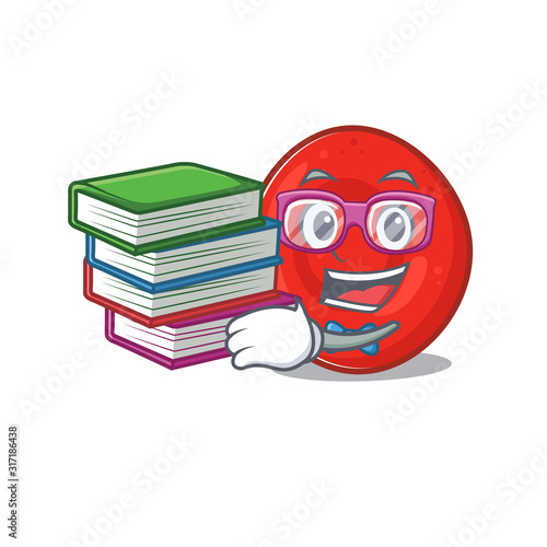 Cool and clever Student erythrocyte cell mascot cartoon with book