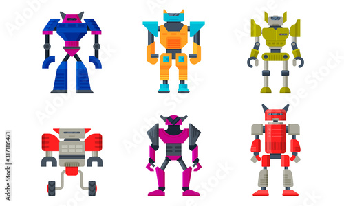 Transformer Robot Figures Isolated on White Background Vector Set