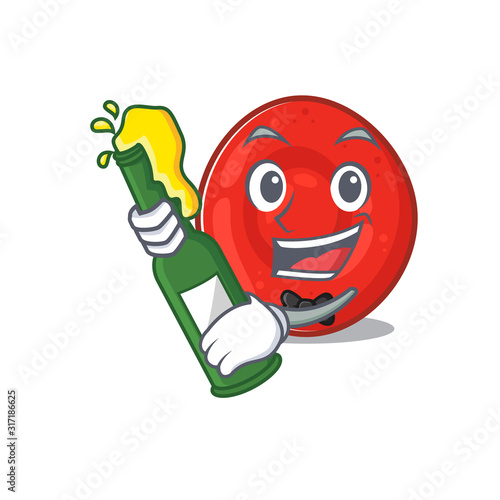mascot cartoon design of erythrocyte cell with bottle of beer