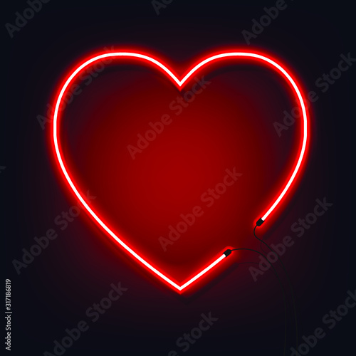 Heart bright neon shine sign. Love symbol for Happy valentine s day.