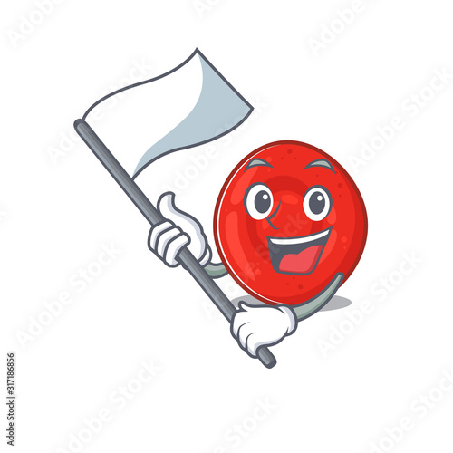 Funny erythrocyte cell cartoon character style holding a standing flag
