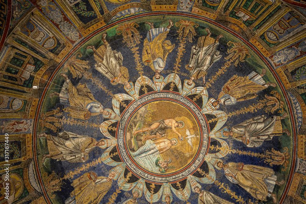  The ceiling mosaic in the Baptistry of Neon in Ravenna. Italy