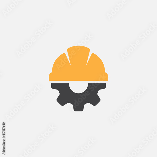 Helmet Construction with Gear Vector icon Design, helm logo gear vector