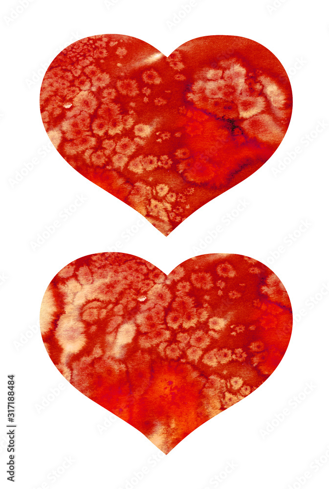 Red watercolor heart for Valentine day with watercolour texture