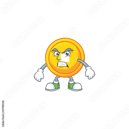 cartoon character of chinese gold coin with angry face