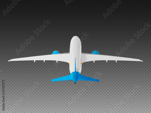 Vector airplane on a transparent background. Take-off back view