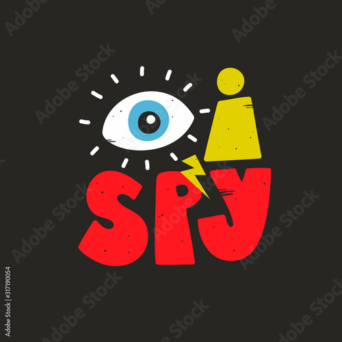 Doodle lettering and opened eye vector illustration.