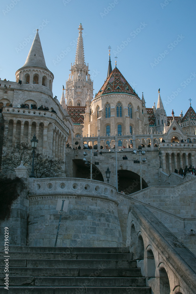 Fisherman's Bastion in the Hungarian capital city. One of the best-known monuments in town, built in Neo-Romanesque style