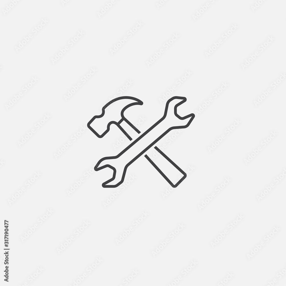 Service Tools vector linear icon, Wrench and hammer tool set web icons, Repair service tools flat vector icon Service Tools vector linear icon, Wrench and hammer tool set web icons, Repair service tools flat vector icon