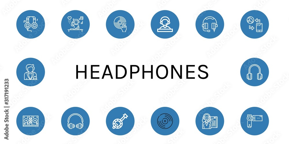 Set of headphones icons Set of headphones icons
