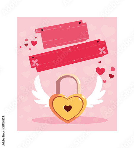 heart shaped security padlock with wings, valentines day