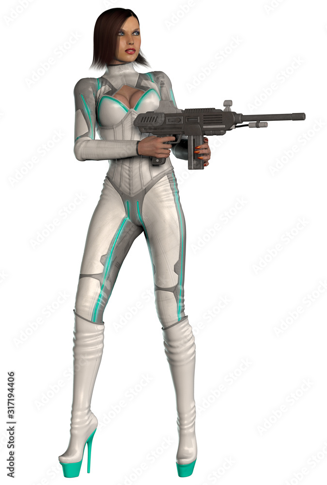 futuristic woman with weapon