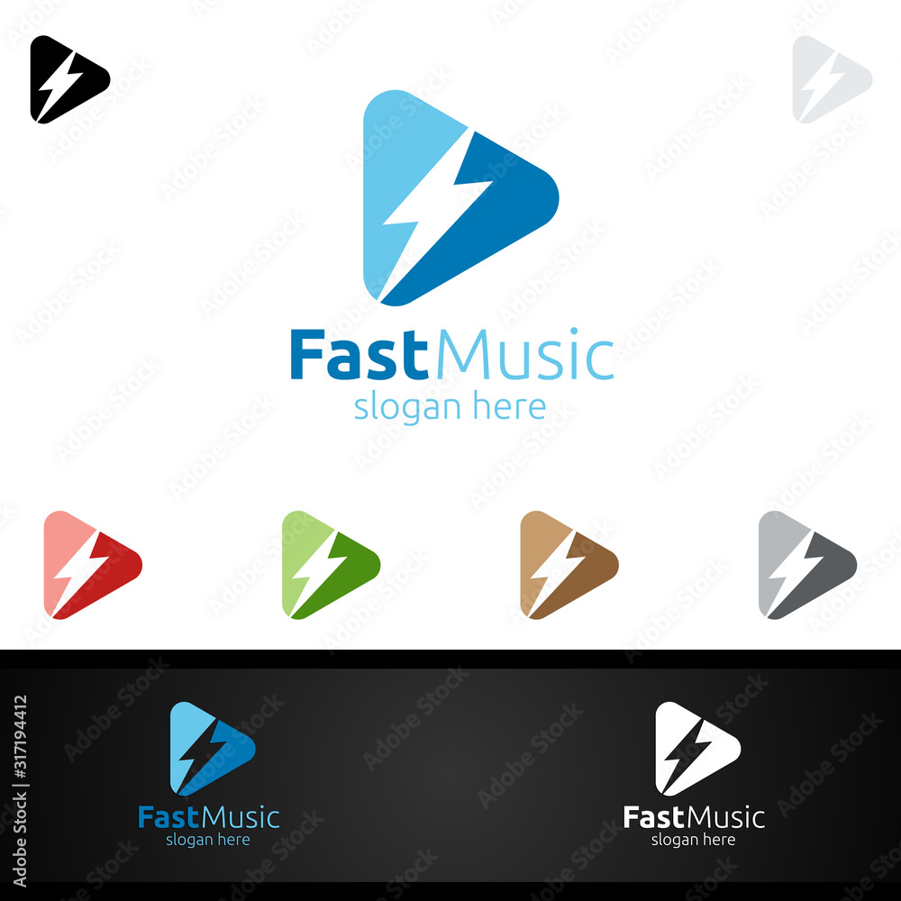 Music Logo with Fast and Play Concept Music Logo with Fast and Play Concept
