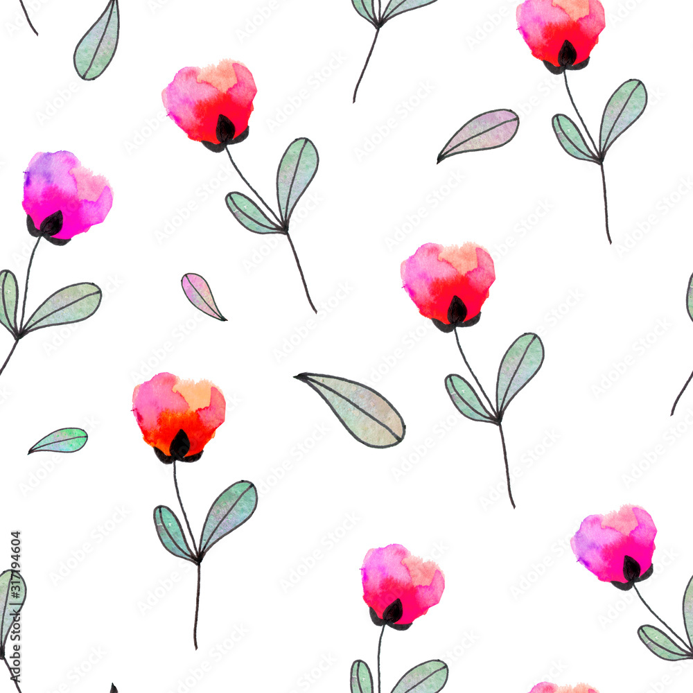 Children's drawing style, cute seamless pattern. Multi-colored tulip, poppy flower. Design for fabric, wallpaper, baby room, packaging, paper, print. Color design. Children's drawing style, cute seamless pattern. Multi-colored tulip, poppy flower. Design for fabric, wallpaper, baby room, packaging, paper, print. Color design.
