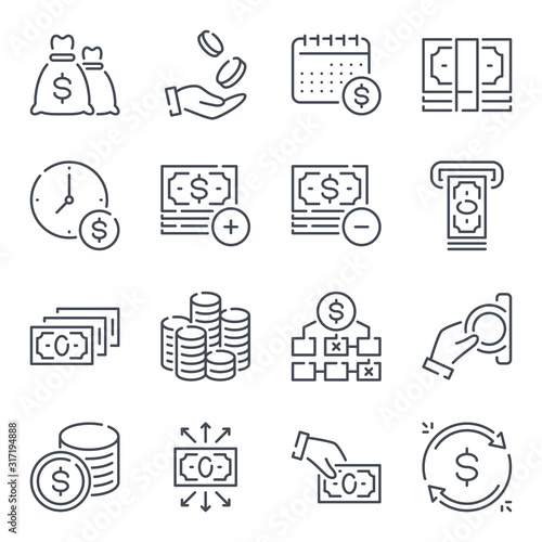 Money and bank account related line icon set. Business and finance outline icons. Banking and payment vector icon collection.