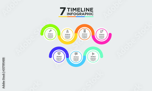 7 step timeline infographic element. Business concept with three options and number, steps or processes. data visualization. Vector illustration.