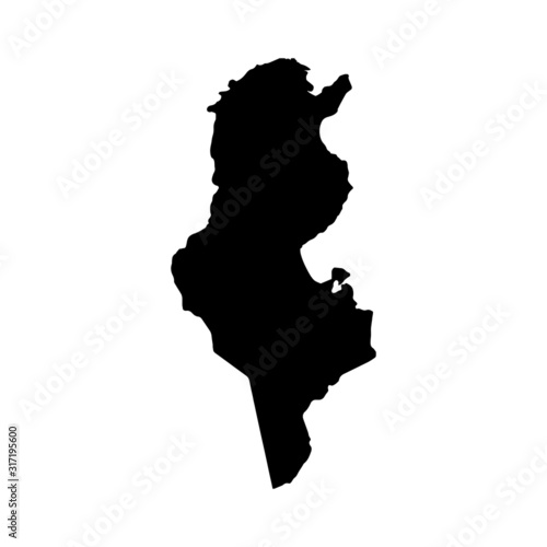 Tunisia map vector, isolated on white background. Black map template, flat earth. Simplified, generalized world map with round corners.
