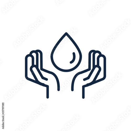 hands with water care ecology environment icon linear