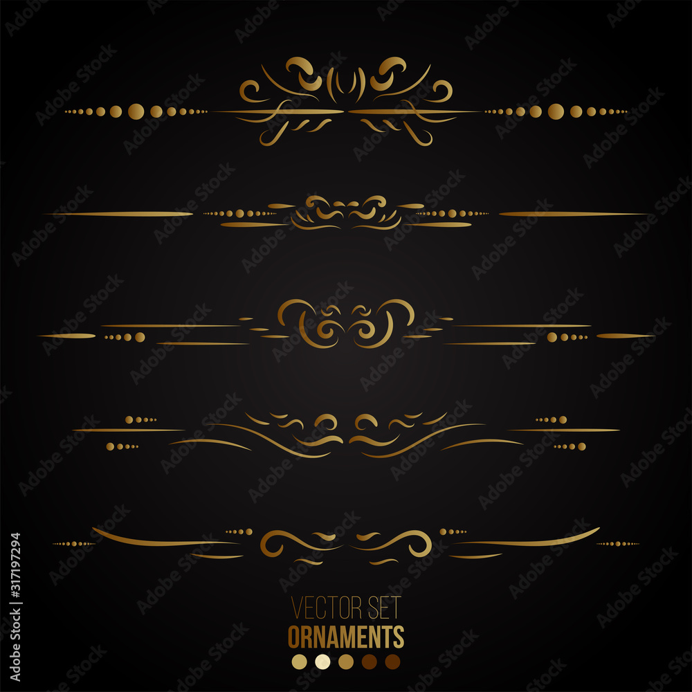 Gold Rule Lines and Ornaments collection of vector vintage decorative elements.Set of ornate lines, wedding and frame. Gold Rule Lines and Ornaments collection of vector vintage decorative elements.Set of ornate lines, wedding and frame.