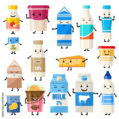 Set of dairy characters.Vector illustration