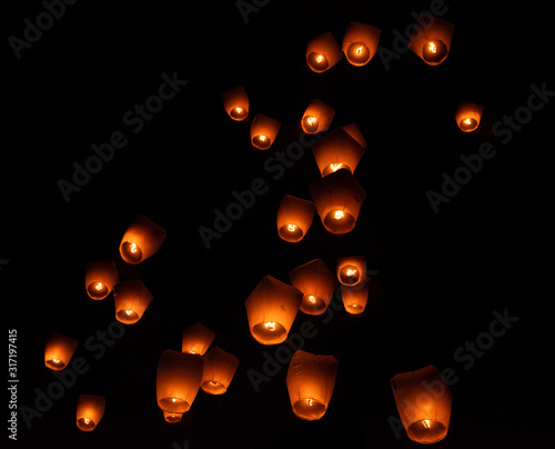 Glowing night sky at Pingxi sky lantern festival, Taiwan photo