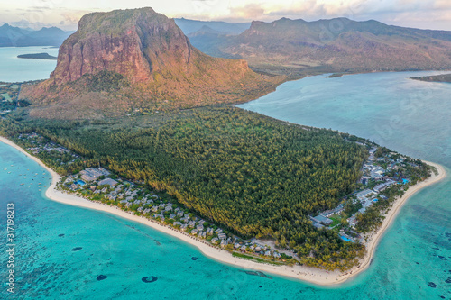Mauritius island aerial view of Le Morne Brabant photo