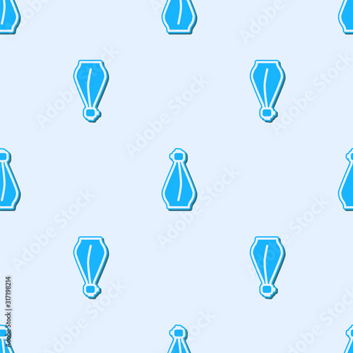 Blue line Perfume icon isolated seamless pattern on grey background. Vector Illustration
