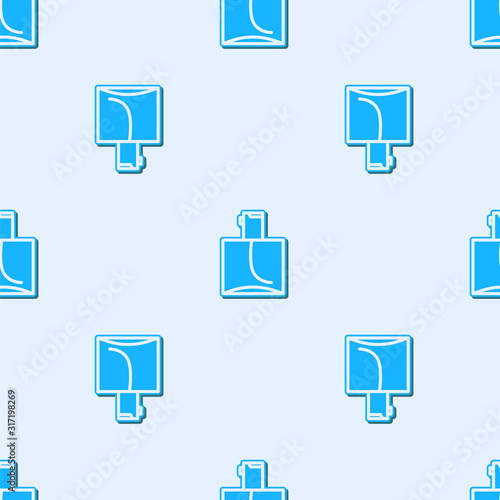 Blue line Perfume icon isolated seamless pattern on grey background. Vector Illustration