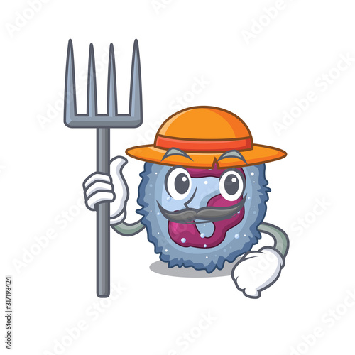 Cheerfully Farmer neutrophil cell cartoon picture with hat and tools
