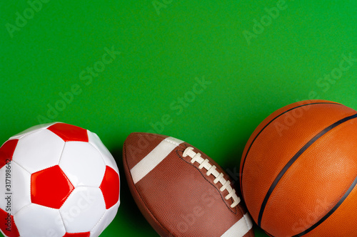 Set of balls for soccer  basketball and rugby