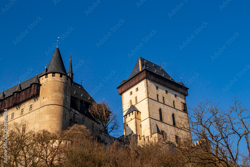 High walls and towers of Karlstejn castle
