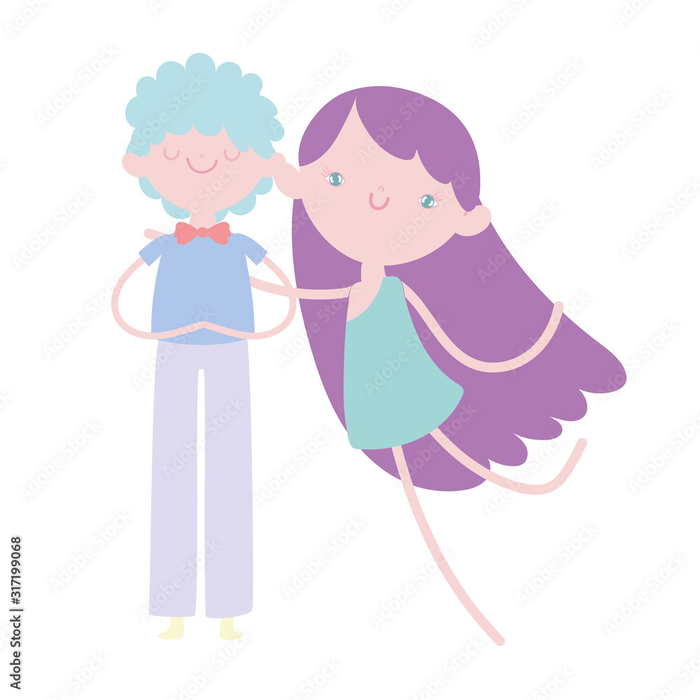 happy valentines day, cute young man and cupid cartoon happy valentines day, cute young man and cupid cartoon