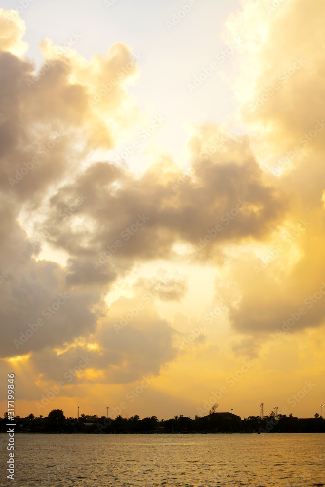 Sky and clouds with a beautiful light evening in the sea for travel on holidays, Songkhla Thailand Sky and clouds with a beautiful light evening in the sea for travel on holidays, Songkhla Thailand