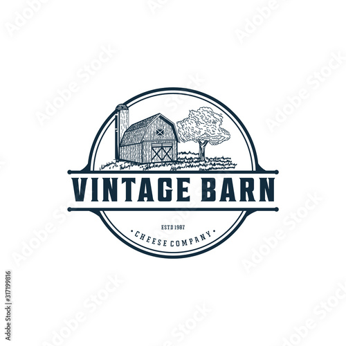 Vintage barn logo design illustration for ranch