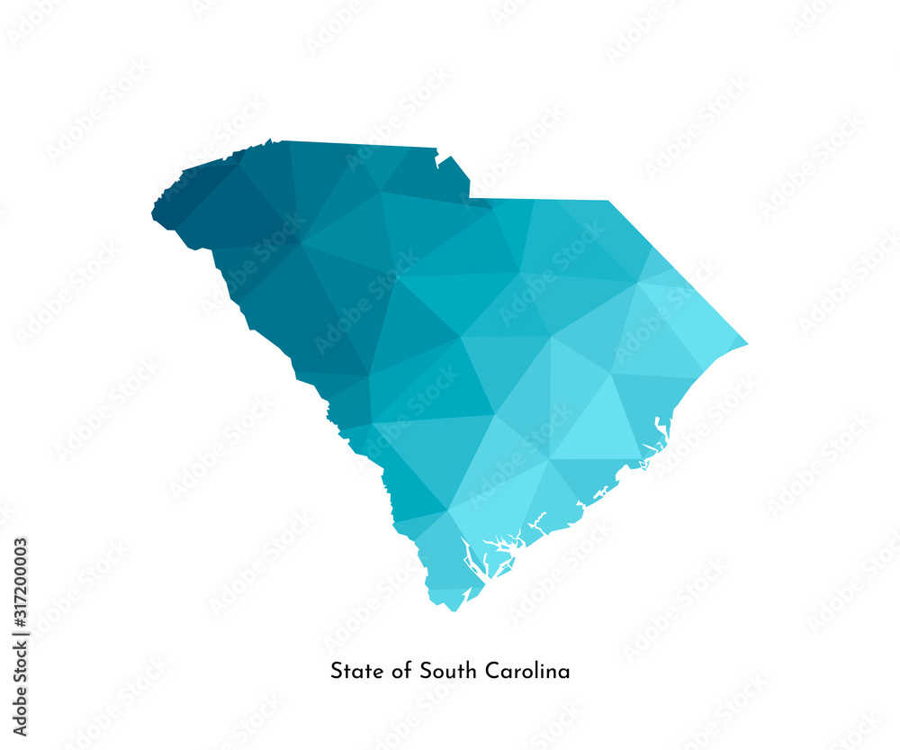 Vector isolated illustration icon with simplified blue map's silhouette of State of South Carolina (USA). Polygonal geometric style. White background